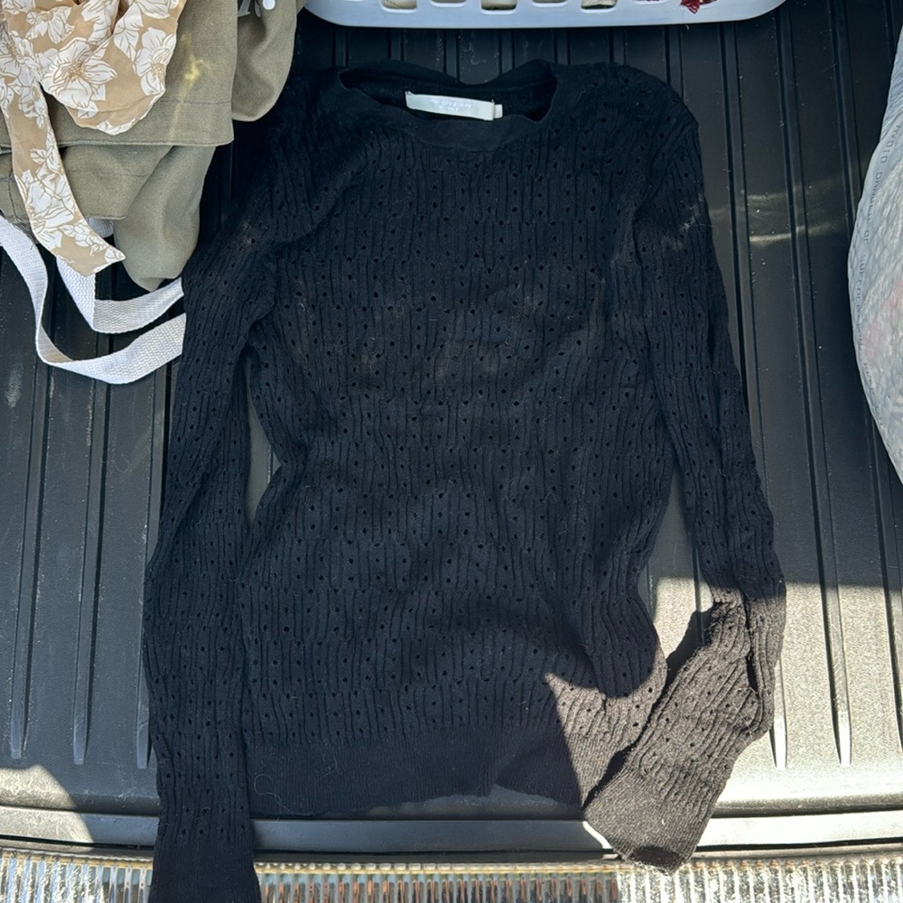 One Grey Day Black Open Knit Long Sleeved Sweater